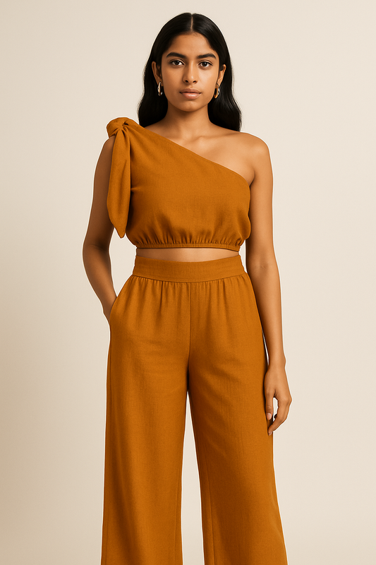 Navya Two Piece Set – One Shoulder Crop and Pants Set